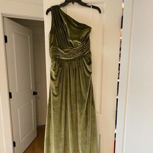 Olive green one shoulder velvety dress